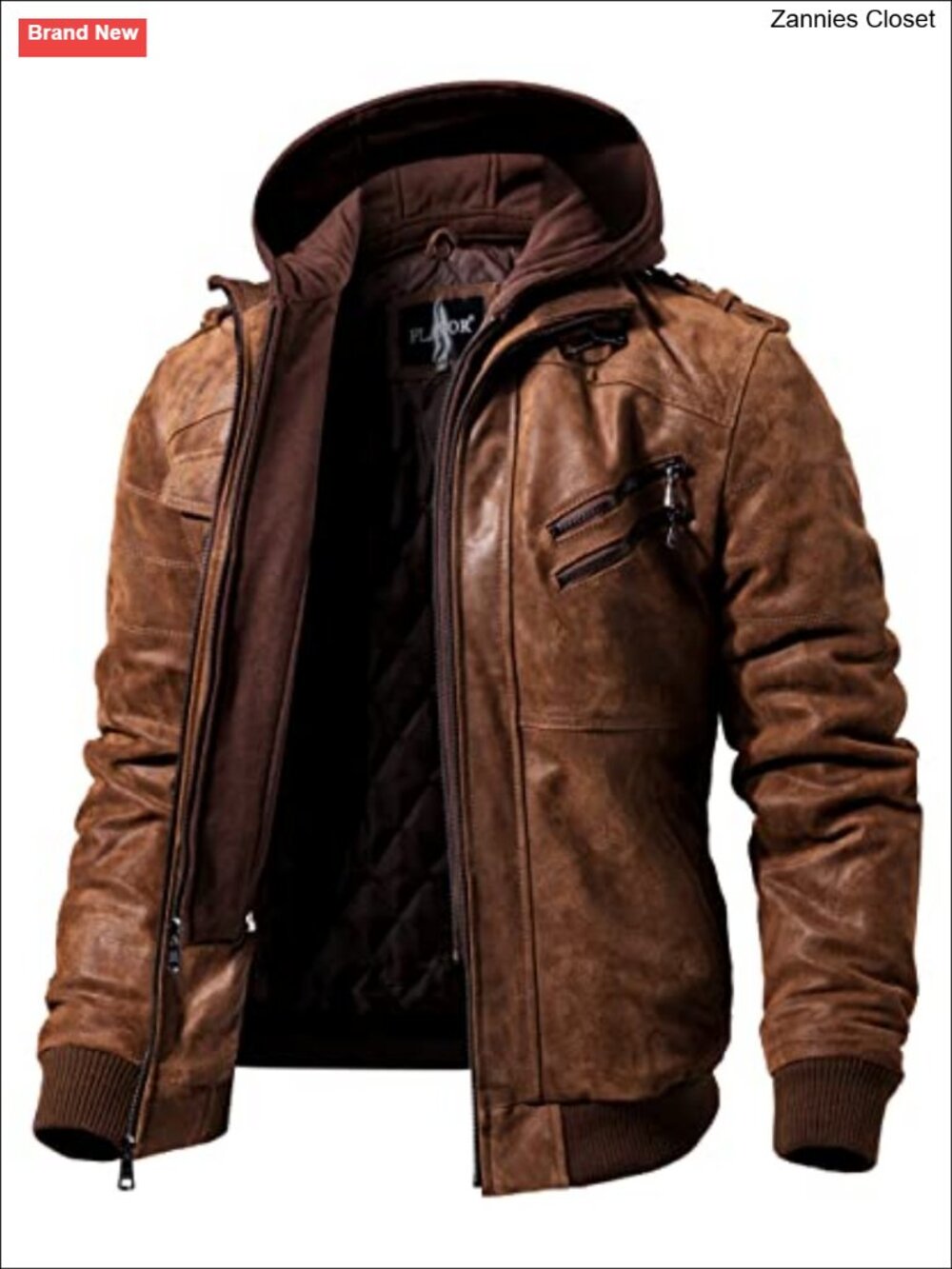 Genuine Pigskin Leather Motorcycle Jacket Removable Hood